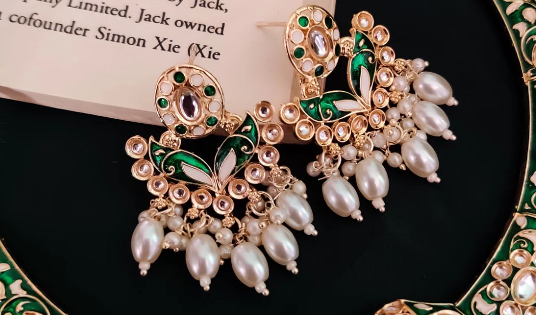 Rajnoor Meenakari Set – Timeless Royal Beauty in Green & Pearl