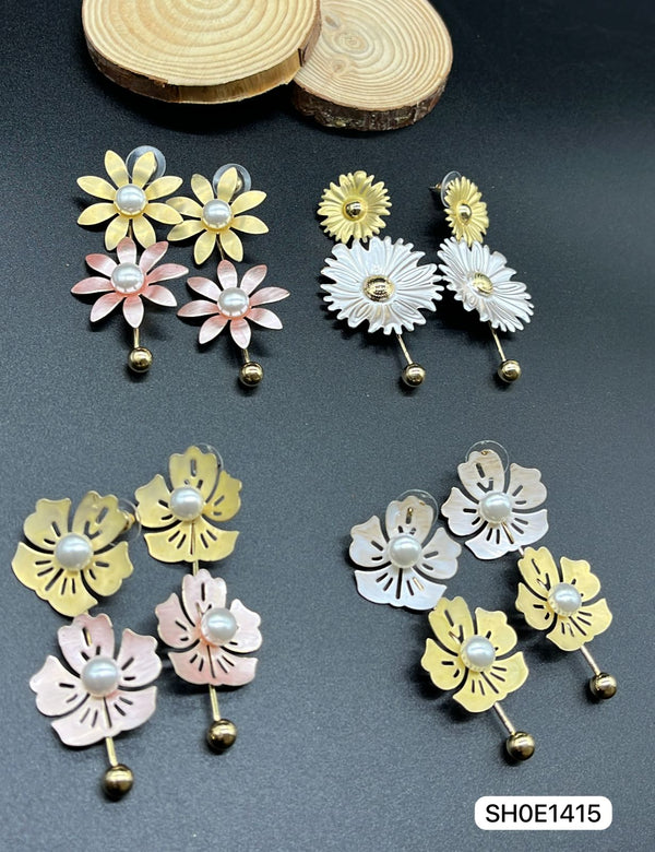Blooming Floral Pearl Drop Earring Set – Suntech Jewels