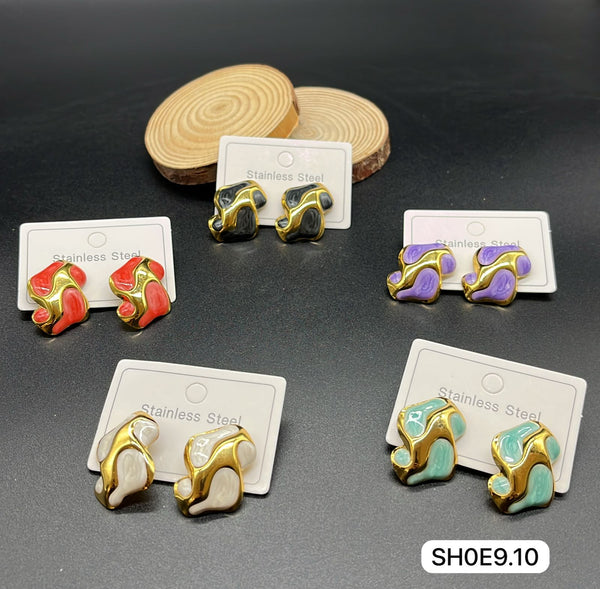Abstract Enamel Stainless Steel Stud Earrings by Suntech Jewels