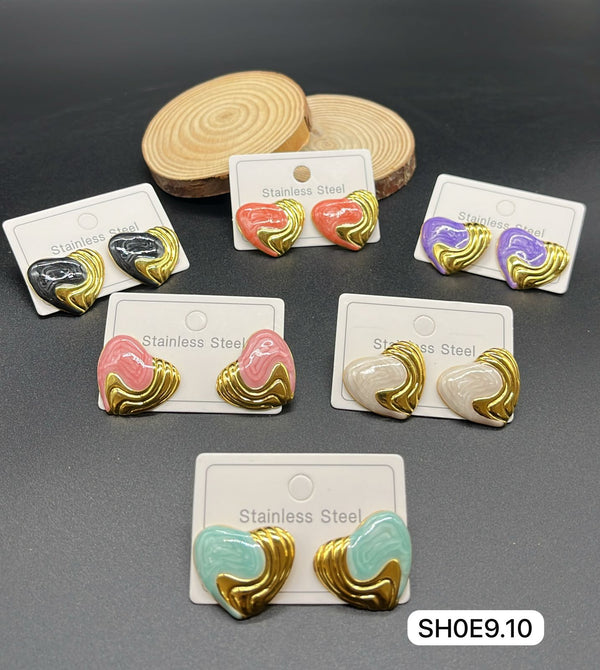 Abstract Wave Heart Enamel Stud Earrings by Suntech Jewels